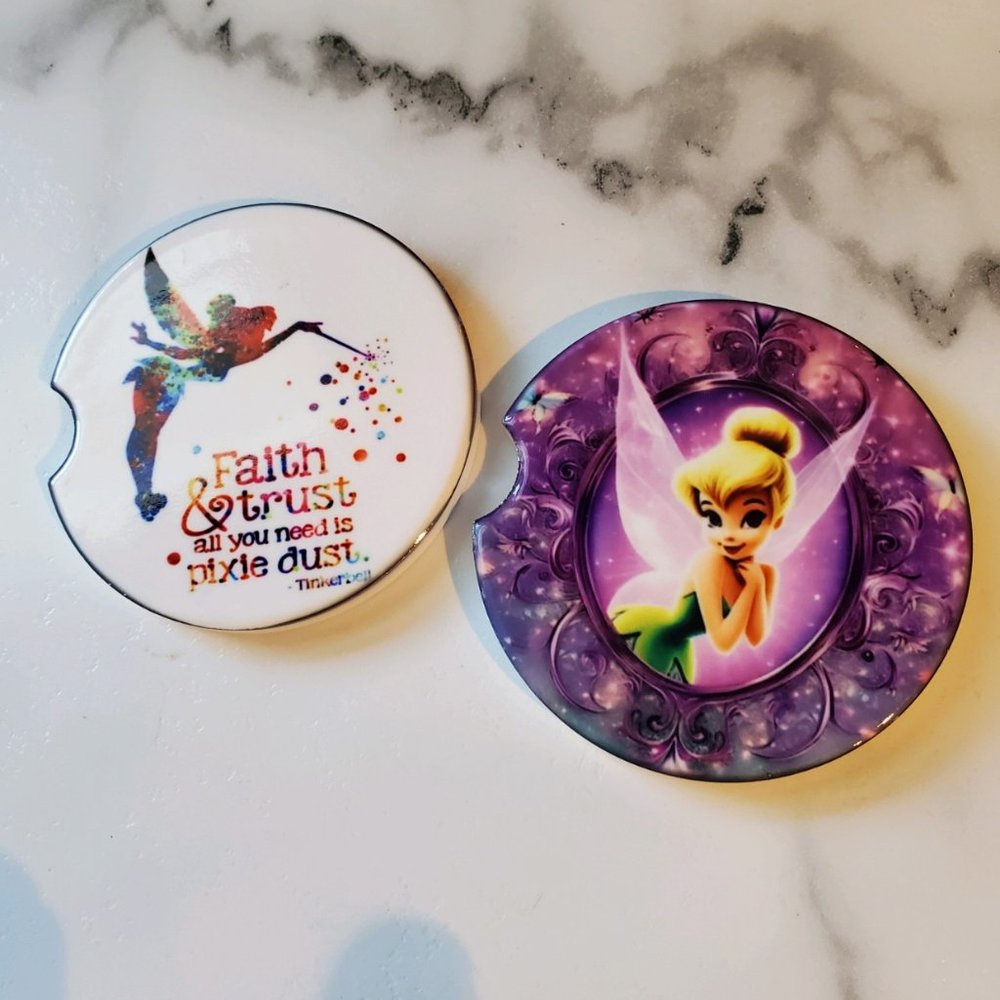 Set Of 2 Tinker Bell Ceramic Car Coasters